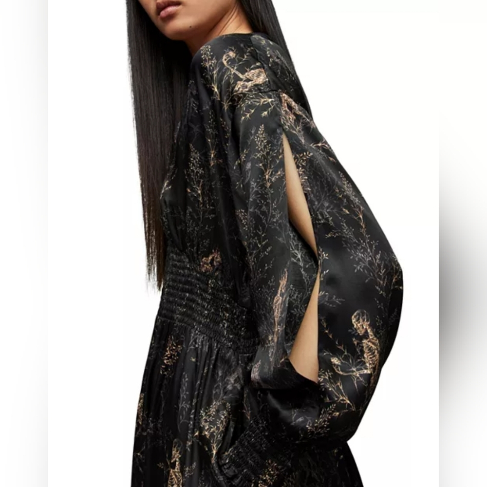 All Saints Niyah Yorick Dress Skeleton Tree Branch Design Silk Blend Halloween - Picture 2 of 13